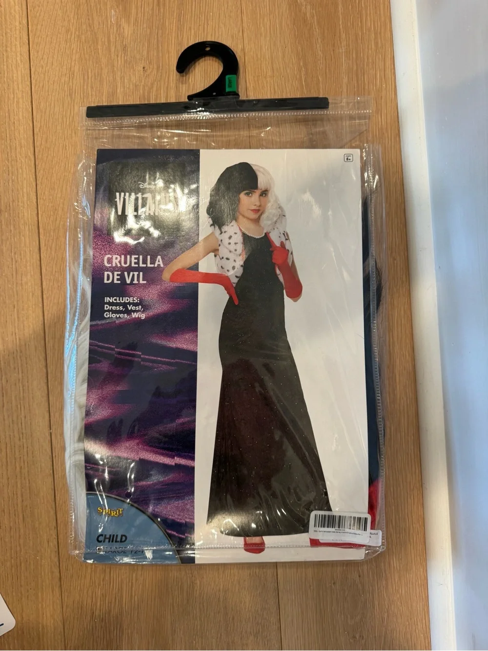 Girls Cruella De Vil Black & White Costume with Wig and Red Gloves
